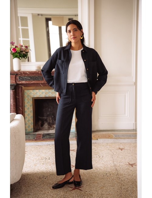 Veste Célestine - Veste marine manches longues col chemise boutonnage intégral coupe droite - Douze Juin