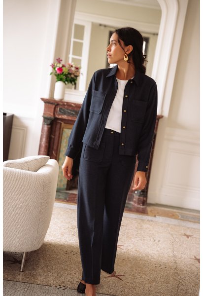 Veste Célestine - Veste marine manches longues col chemise boutonnage intégral coupe droite - Douze Juin