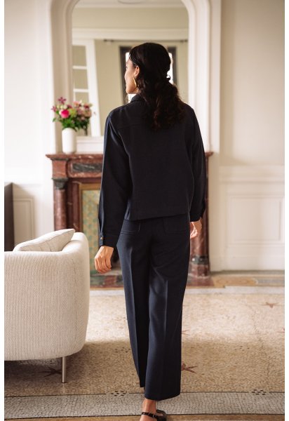 Veste Célestine - Veste marine manches longues col chemise boutonnage intégral coupe droite - Douze Juin