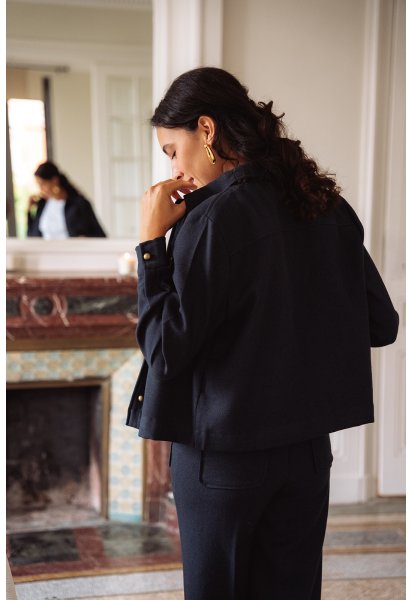 Veste Célestine - Veste marine manches longues col chemise boutonnage intégral coupe droite - Douze Juin
