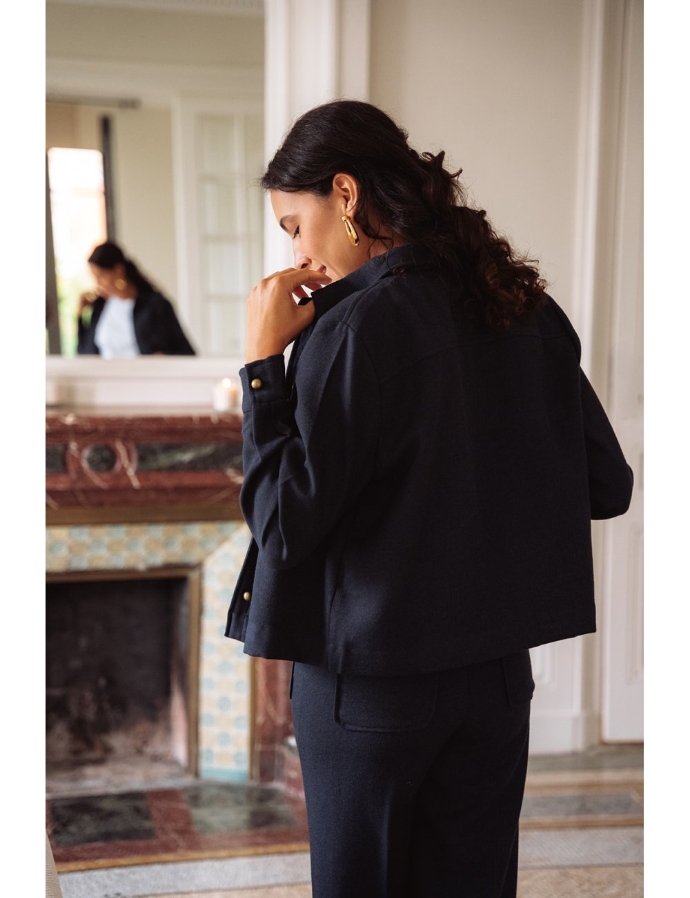 Veste Célestine - Veste marine manches longues col chemise boutonnage intégral coupe droite - Douze Juin