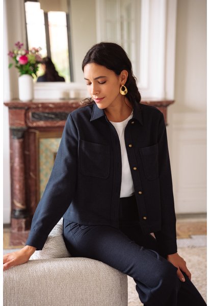 Veste Célestine - Veste marine manches longues col chemise boutonnage intégral coupe droite - Douze Juin