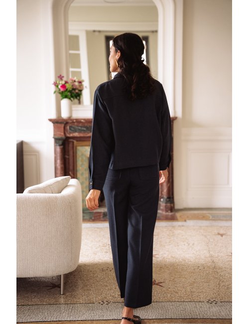 Pantalon Robin - Pantalon marine taille haute jambe droite poches plaquées - Douze Juin
