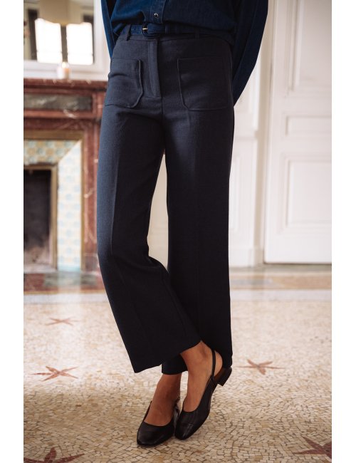 Pantalon Robin - Pantalon marine taille haute jambe droite poches plaquées - Douze Juin