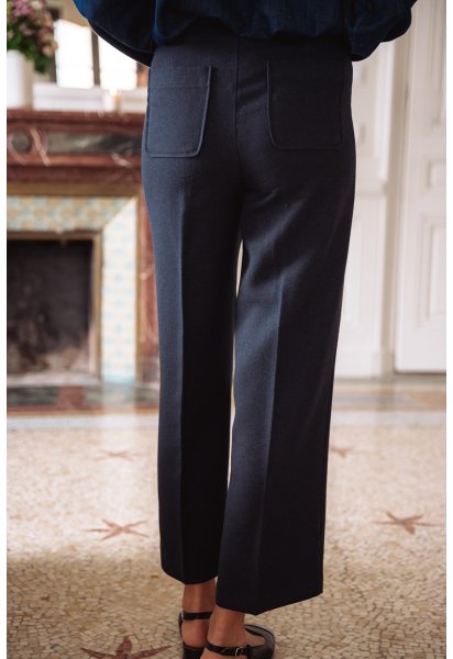 Pantalon Robin - Pantalon marine taille haute jambe droite poches plaquées - Douze Juin