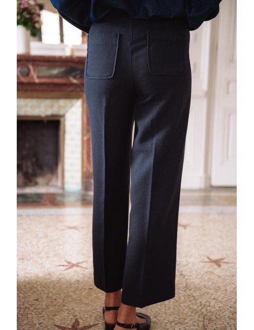 Pantalon Robin - Pantalon marine taille haute jambe droite poches plaquées - Douze Juin