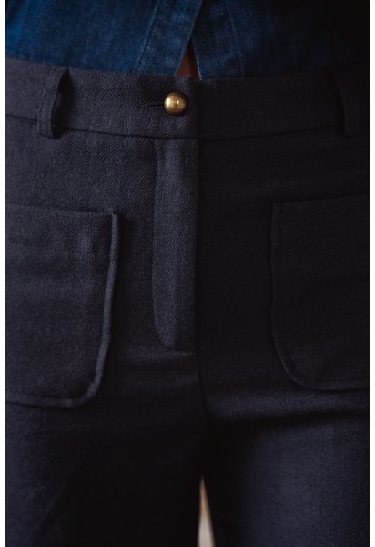 Pantalon Robin - Pantalon marine taille haute jambe droite poches plaquées - Douze Juin