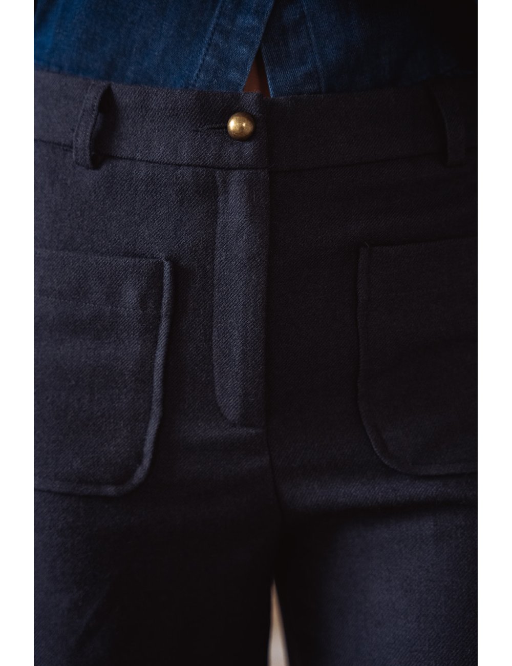 Pantalon Robin - Pantalon marine taille haute jambe droite poches plaquées - Douze Juin
