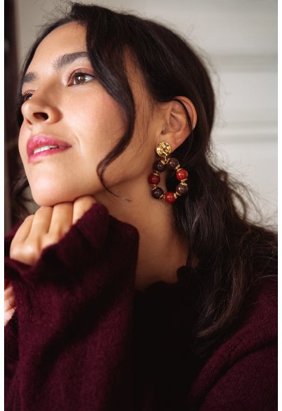 BO créoles Perla - Boucles d'oreilles créoles perles marron et terracotta - Douze Juin