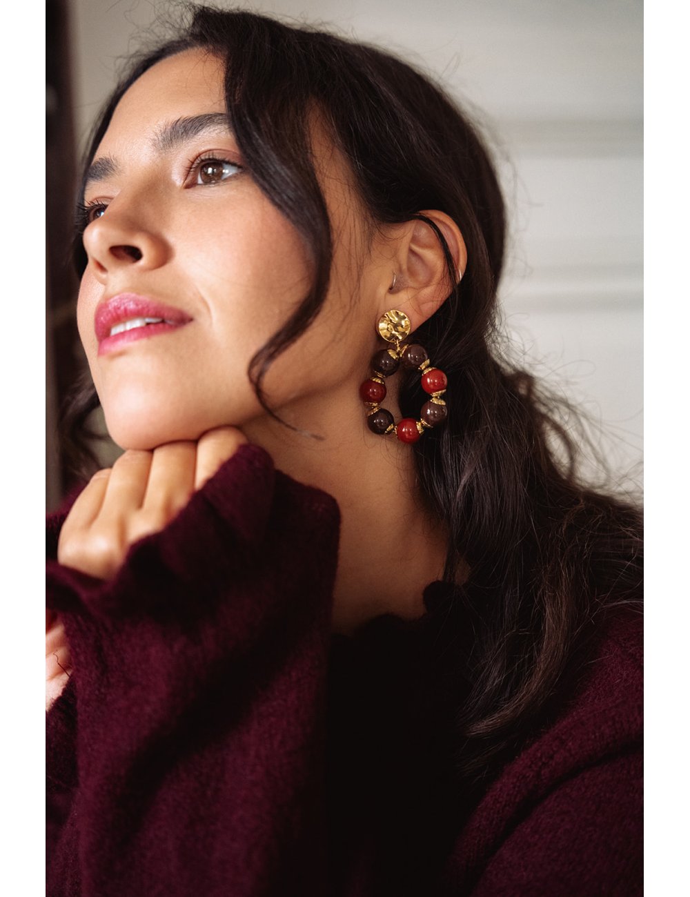 BO créoles Perla - Boucles d'oreilles créoles perles marron et terracotta - Douze Juin