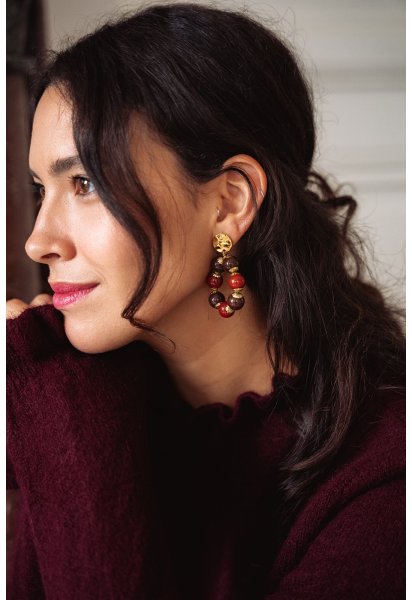 BO créoles Perla - Boucles d'oreilles créoles perles marron et terracotta - Douze Juin