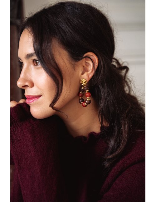 BO créoles Perla - Boucles d'oreilles créoles perles marron et terracotta - Douze Juin