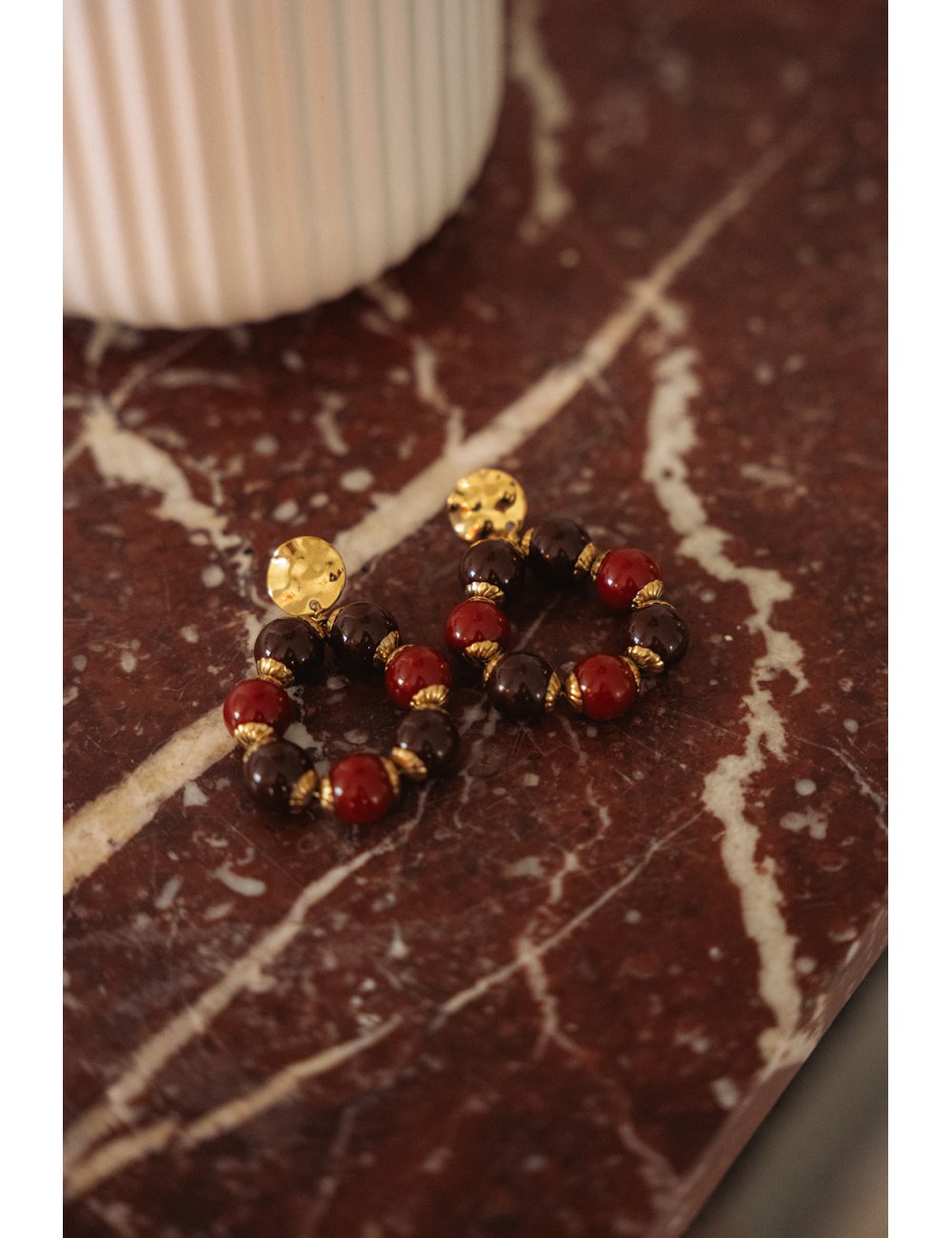 BO créoles Perla - Boucles d'oreilles créoles perles marron et terracotta - Douze Juin