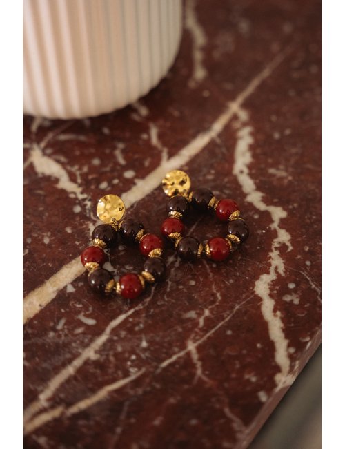 BO créoles Perla - Boucles d'oreilles créoles perles marron et terracotta - Douze Juin