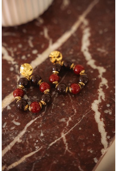 BO créoles Perla - Boucles d'oreilles créoles perles marron et terracotta - Douze Juin