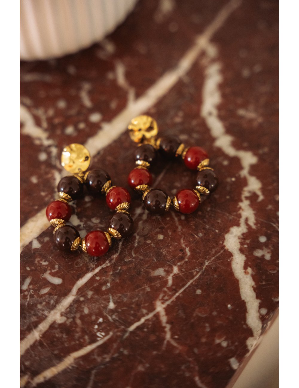 BO créoles Perla - Boucles d'oreilles créoles perles marron et terracotta - Douze Juin