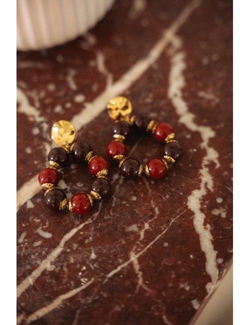BO créoles Perla - Boucles d'oreilles créoles perles marron et terracotta - Douze Juin