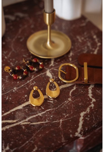 BO créoles Sylvia - Boucles d'oreilles pendantes dorées forme goutte ajourée - Douze Juin
