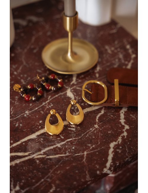 BO créoles Sylvia - Boucles d'oreilles pendantes dorées forme goutte ajourée - Douze Juin