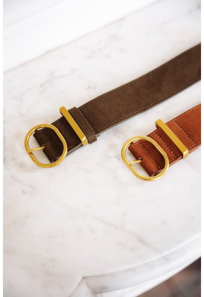 Ceinture Clark kaki - Ceinture suédine kaki boucle métal doré - Douze Juin