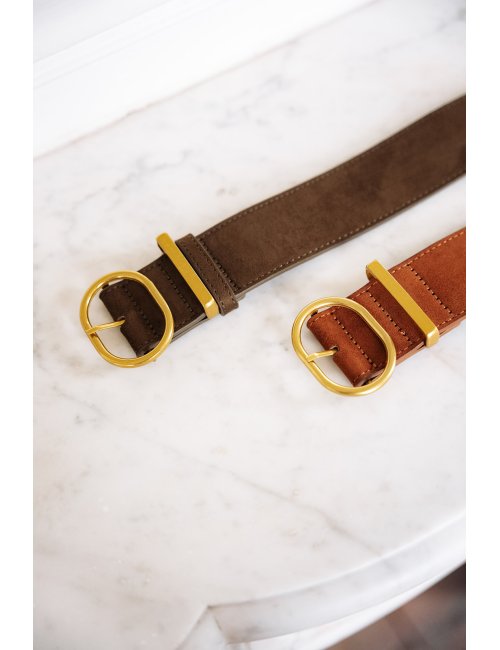 Ceinture Clark kaki - Ceinture suédine kaki boucle métal doré - Douze Juin