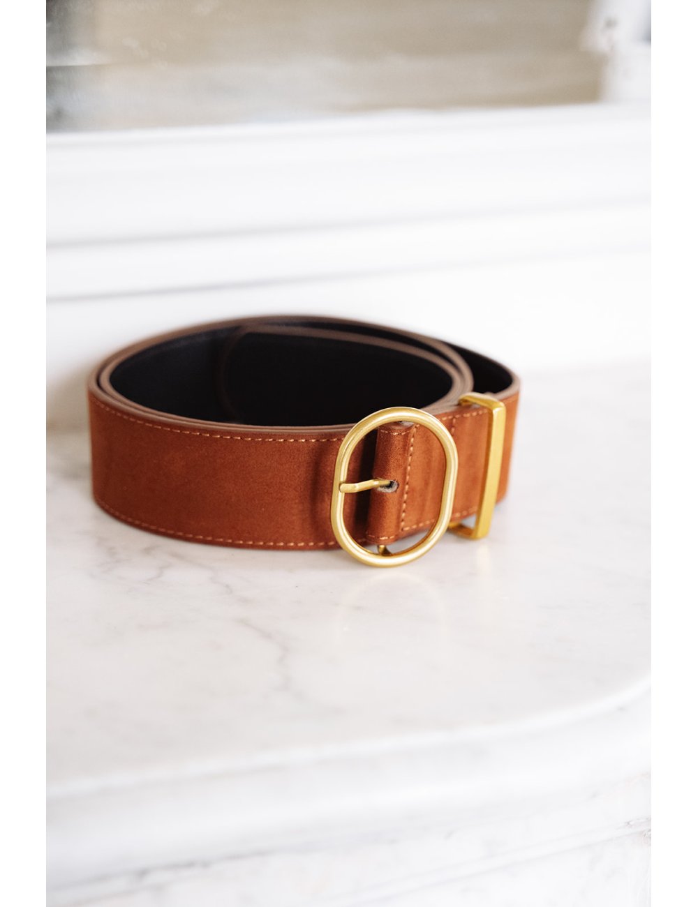 Ceinture Clark coffee - Ceinture suédine coffee boucle métal doré - Douze Juin