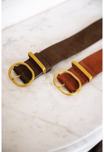 Ceinture Clark coffee - Ceinture suédine coffee boucle métal doré - Douze Juin