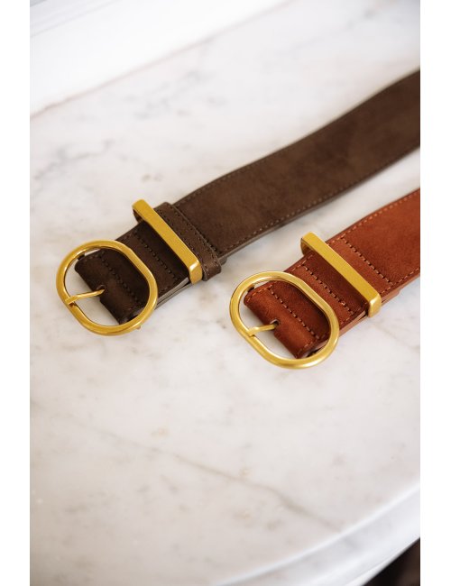 Ceinture Clark coffee - Ceinture suédine coffee boucle métal doré - Douze Juin