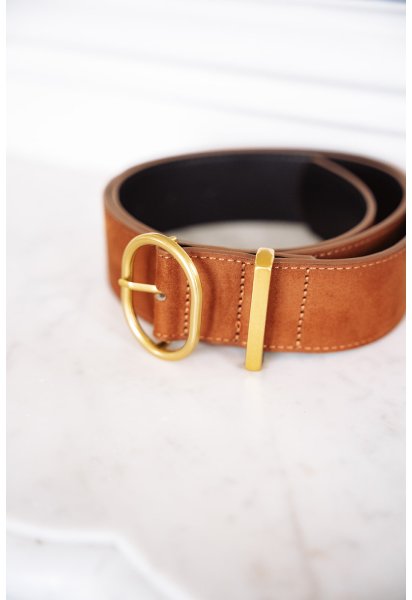 Ceinture Clark coffee - Ceinture suédine coffee boucle métal doré - Douze Juin