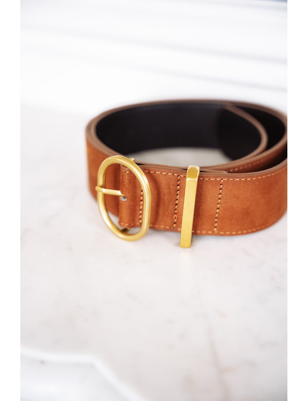 Ceinture Clark coffee - Ceinture suédine coffee boucle métal doré - Douze Juin