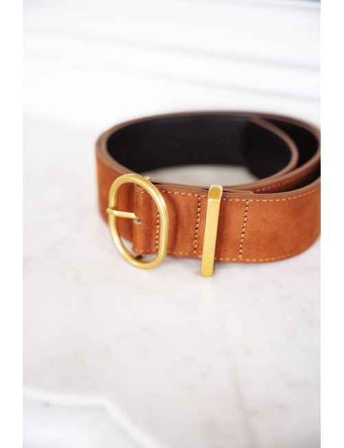 Ceinture Clark coffee - Ceinture suédine coffee boucle métal doré - Douze Juin
